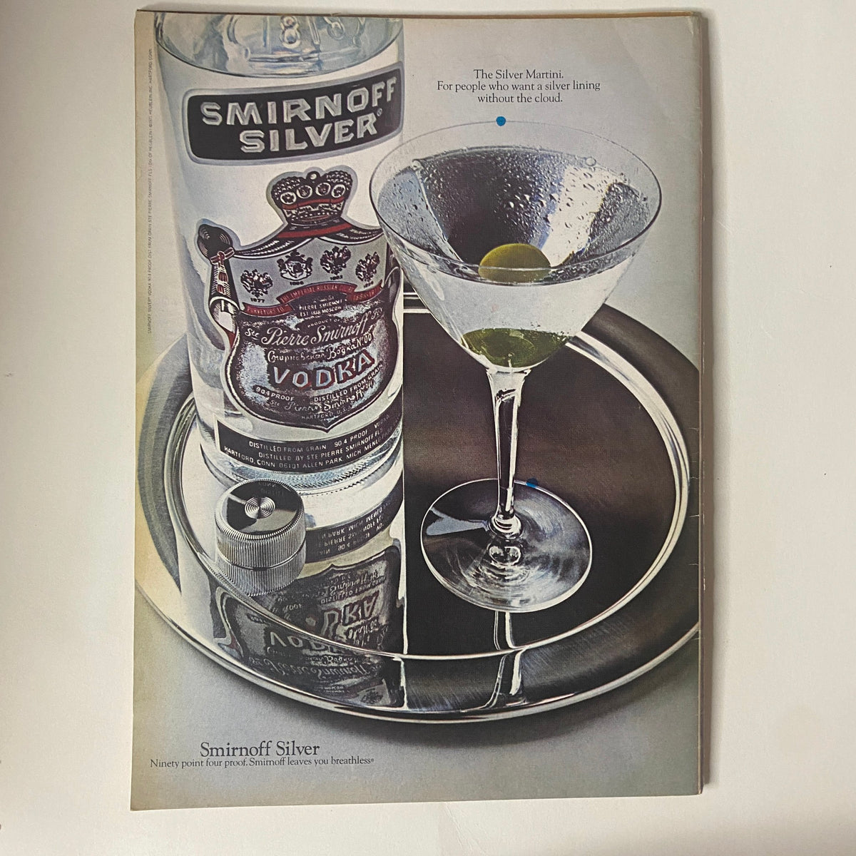 Advertisement page from The New Yorker Full Magazine July 29, 1972 showcasing a Smirnoff Silver vodka advertisement with a martini glass and bottle.