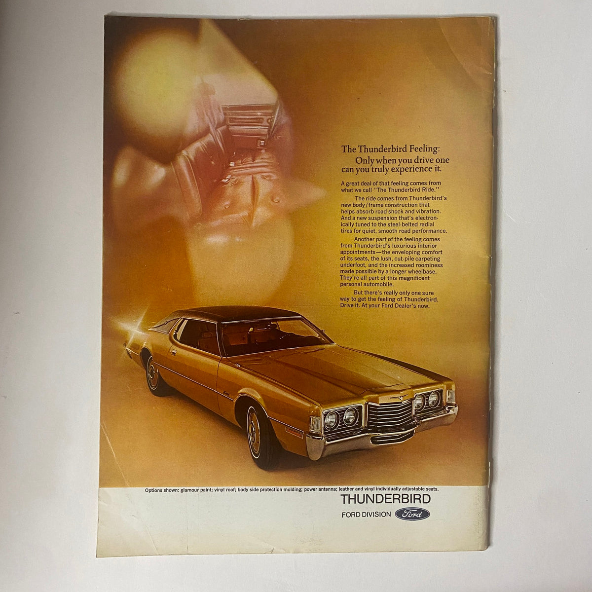 Vintage advertisement for the Ford Thunderbird, emphasizing the unique driving experience, featured in The New Yorker Full Magazine June 24, 1972.
