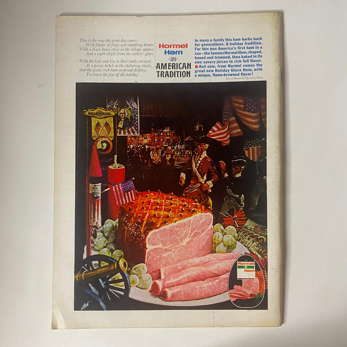 Back cover of The New Yorker Full Magazine June 10, 1972 featuring an advertisement for Hormel Ham with patriotic imagery.