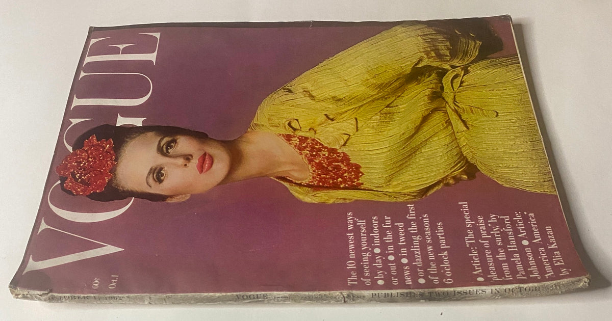 Vogue Magazine October 1, 1962 cover featuring model Tilly Tizzani in a vibrant yellow outfit, photographed by Bert Stern.