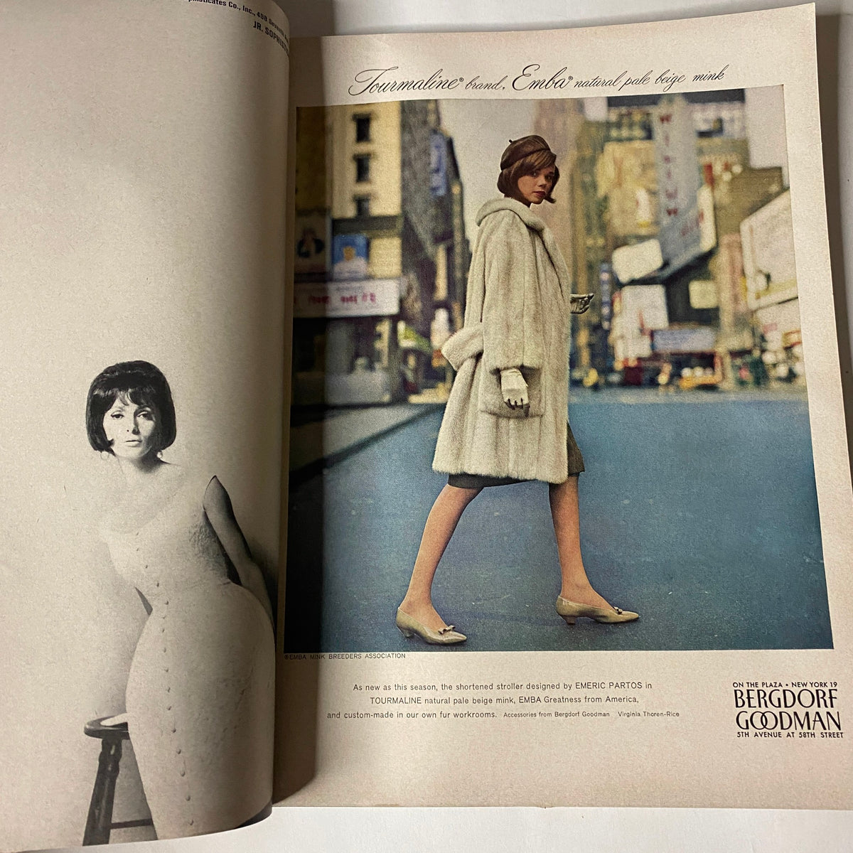 Fashion spread from Vogue Magazine October 1, 1962, showcasing a model in a stylish winter coat on the streets of New York.