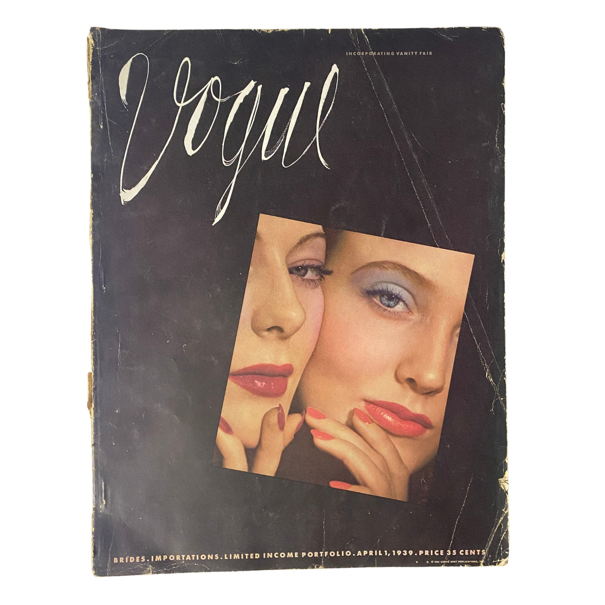 Cover of Vogue Magazine from April 1, 1939 featuring models Muriel Maxwell and Ruth Knox. The cover is photographed by Horst P. Horst, showcasing late-1930s beauty and fashion elements.