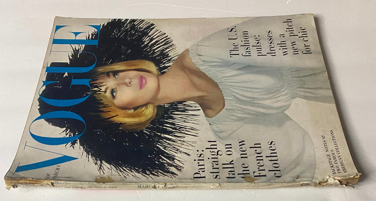 Cover of Vogue Magazine March 1, 1963 featuring model Anne De Zogheb, photographed by Irving Penn, showcasing a stylish hat and stylish blonde bob.