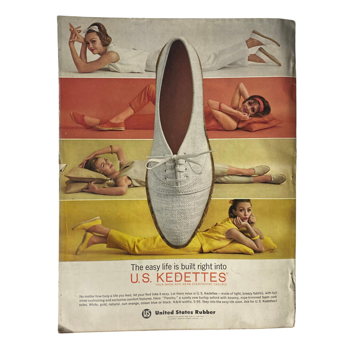 Vogue Magazine March 1, 1963 Anne De Zogheb Cover by Irving Penn featuring a vintage advertisement for U.S. Kedettes shoes, displaying various models in colorful attire.