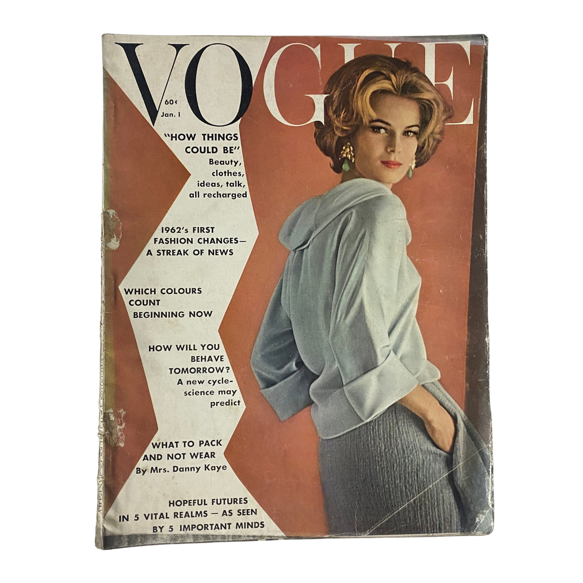 Vogue Magazine January 1, 1962 featuring Anne De Zogheb on the cover, showcasing early 1960s fashion with a modern aesthetic.