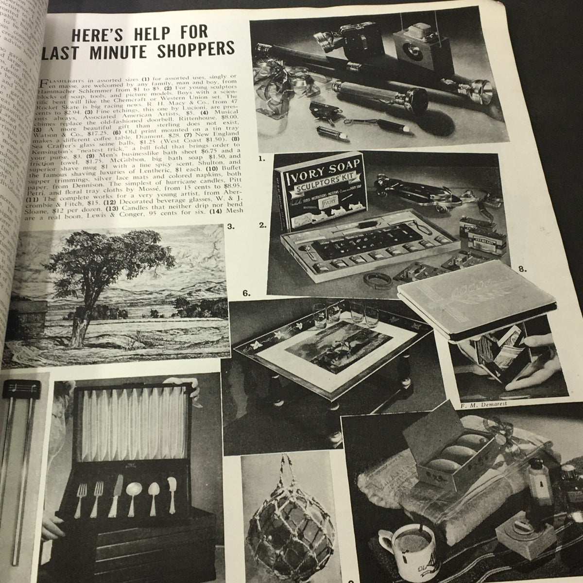 Vintage advertisement page from VTG The American Home for 1939 Vol XXL #2, offering gift suggestions for last-minute shoppers featuring various products.