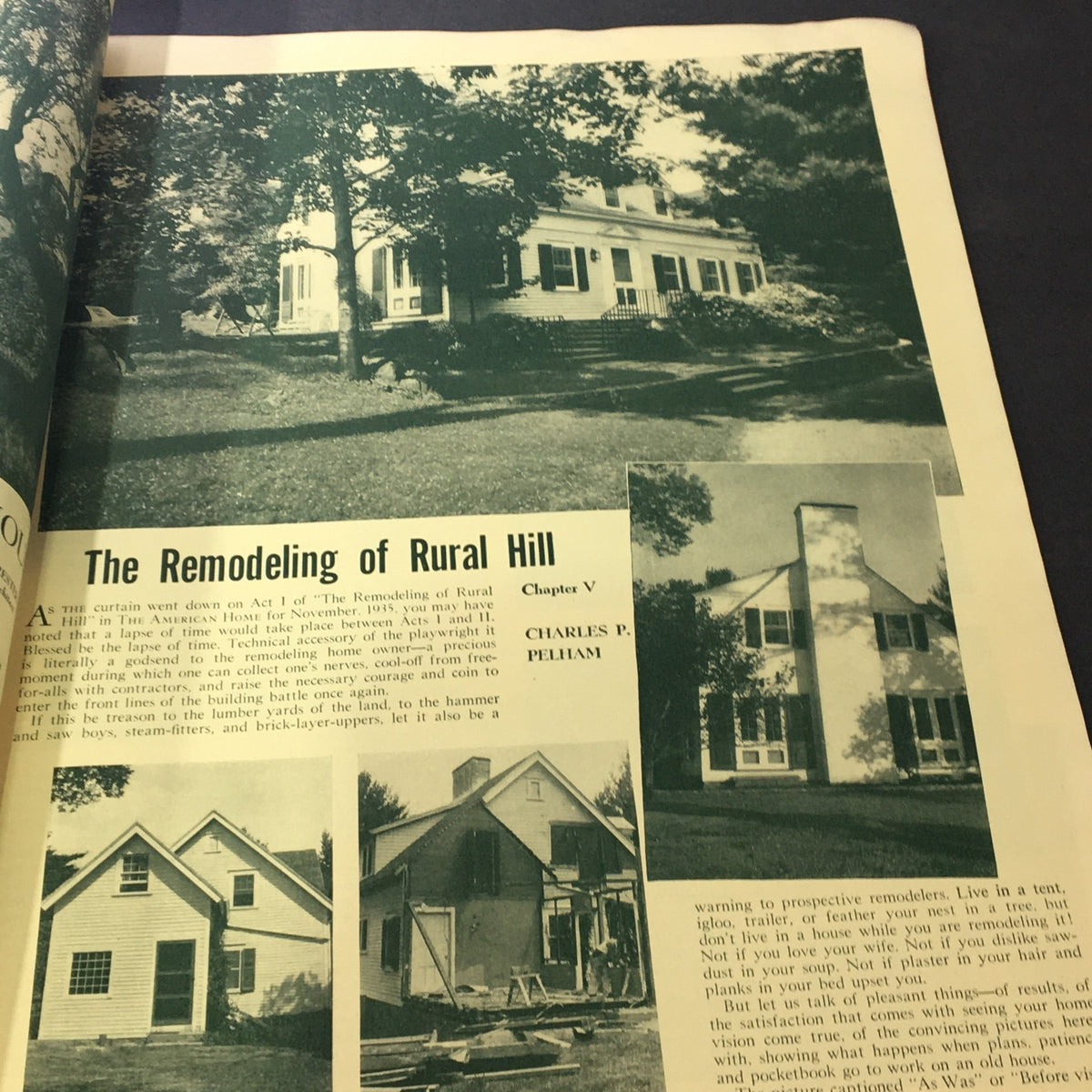 Article page from VTG The American Home for 1939 Vol XXL #2, detailing the Remodeling of Rural Hill with historical photographs of the home and renovation process.
