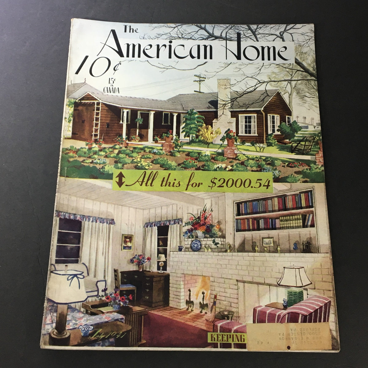 Cover of VTG The American Home July 1941 Magazine featuring a colorful illustration of American homes and interiors, highlighting vintage lifestyle and home improvement themes.