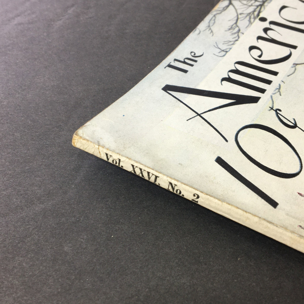Spine detail of VTG The American Home July 1941 Magazine, displaying the volume and issue number 'Vol XXVI No. 2' in classic typography, indicative of vintage magazine publications.