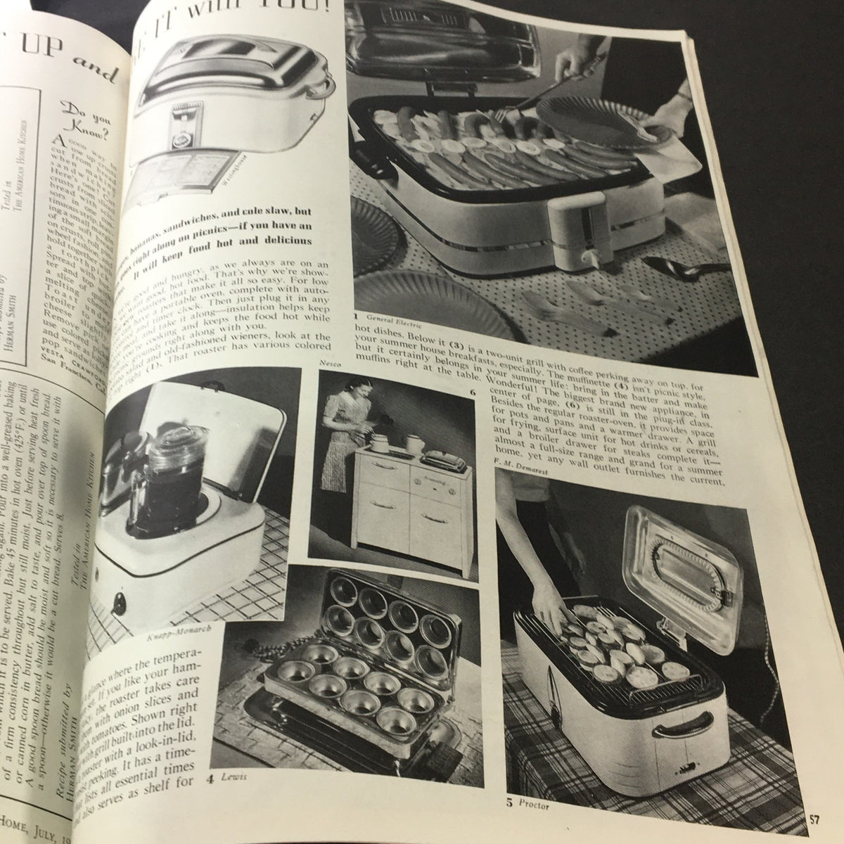Interior pages of the VTG The American Home July 1941 magazine showcasing kitchen appliances and cooking tips, highlighting 1940s domestic life and home improvement advice.