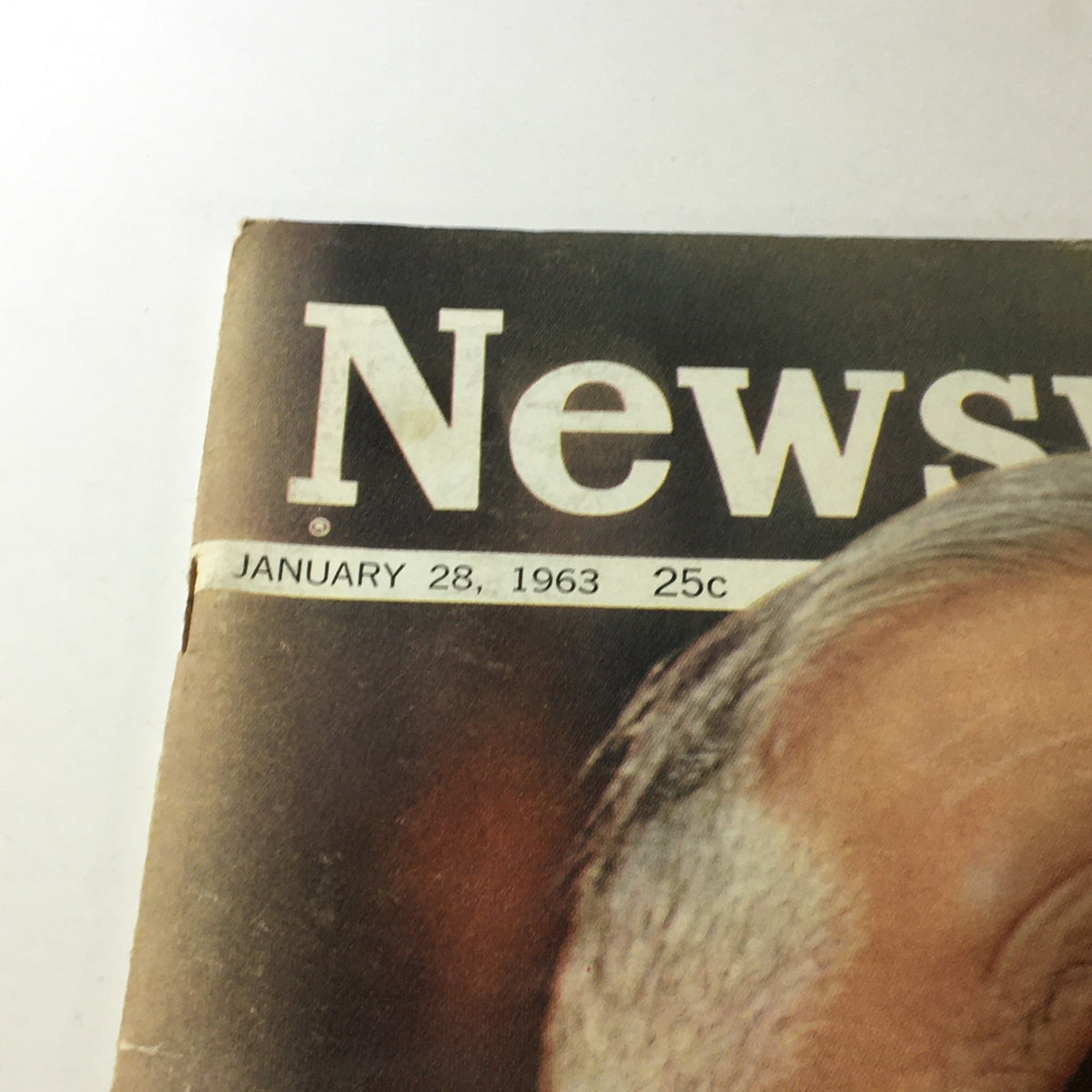 Close-up view of the top of the VTG Newsweek Magazine January 28 1963, highlighting the publication date and price.