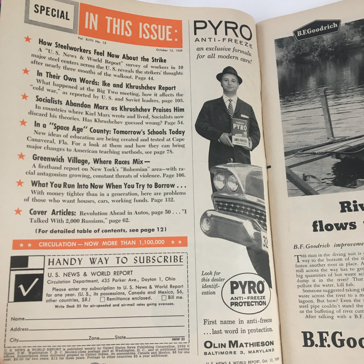 Interior page of the VTG U.S. News & World Report October 12 1959 showcasing various articles including 'I Talked with 2,000 Russians' and other historical content.