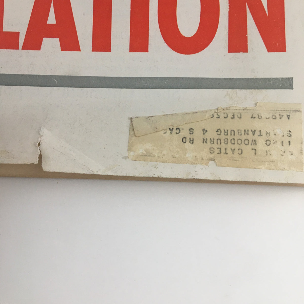 Close-up of the address label and section of the cover of the VTG U.S. News & World Report September 1958 'Protect Yourself Against Inflation' edition, showing wear consistent with age.