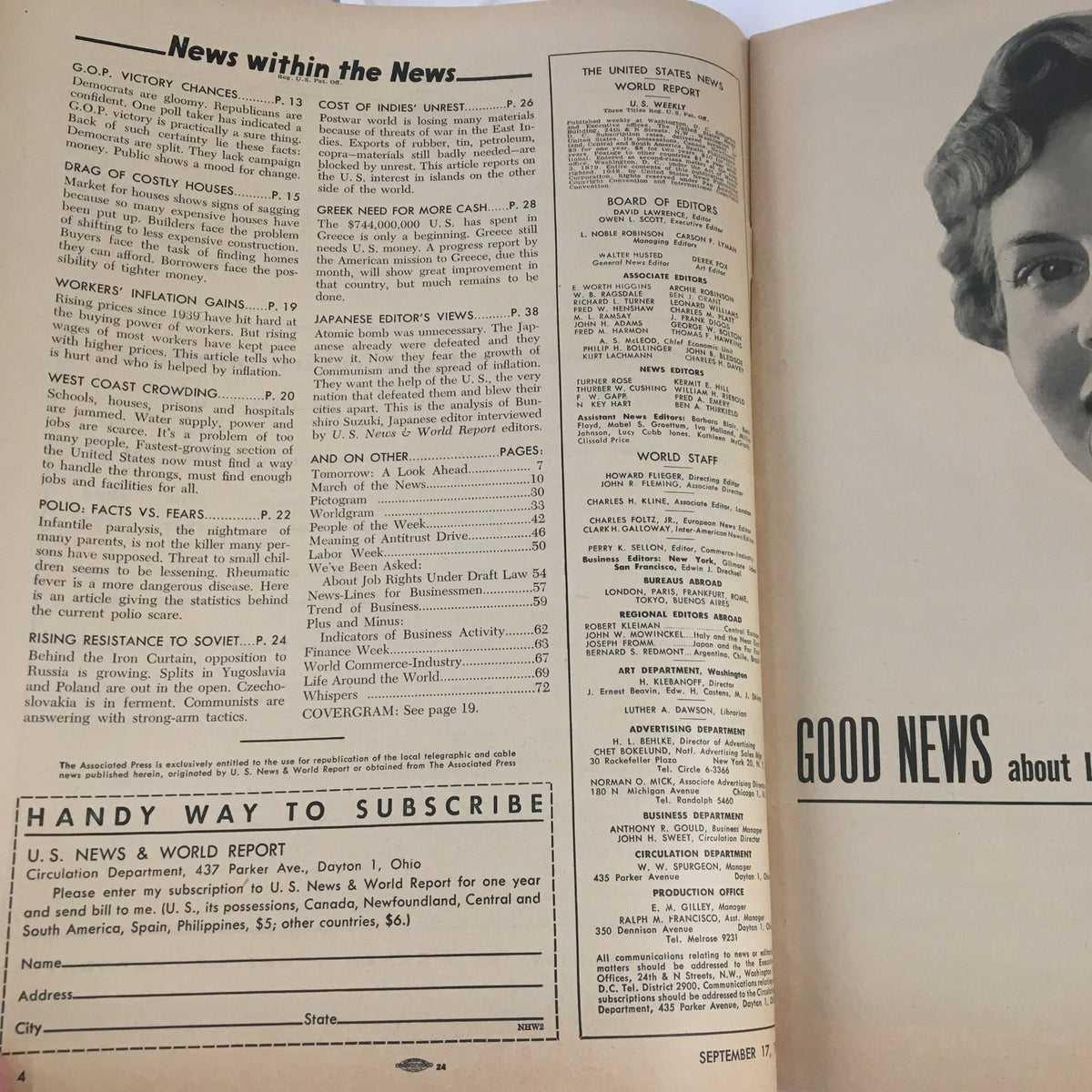 Vintage U.S. News & World Report September 17 1948 1st Japanese Editor to Visit U.S.
