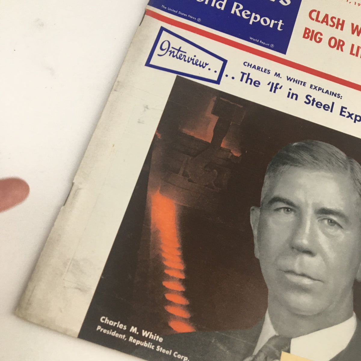 Close-up view of the cover of VTG U.S. News & World Report December 1, 1950 showing Charles M. White and discussing the steel industry's challenges.