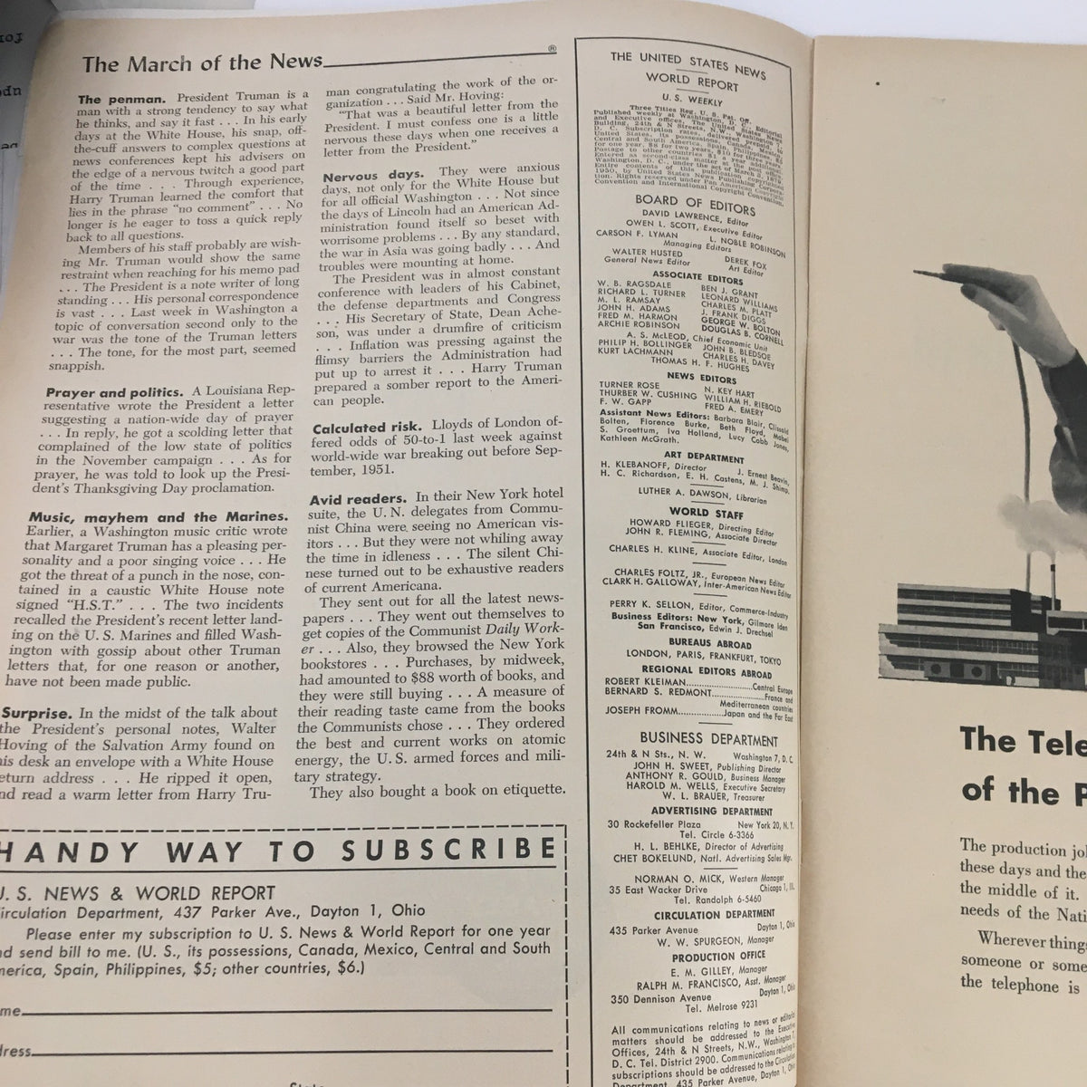 Inside page of the U.S. News & World Report December 22, 1950, showcasing articles and editorials on historical events and military strategies from the early Cold War era.