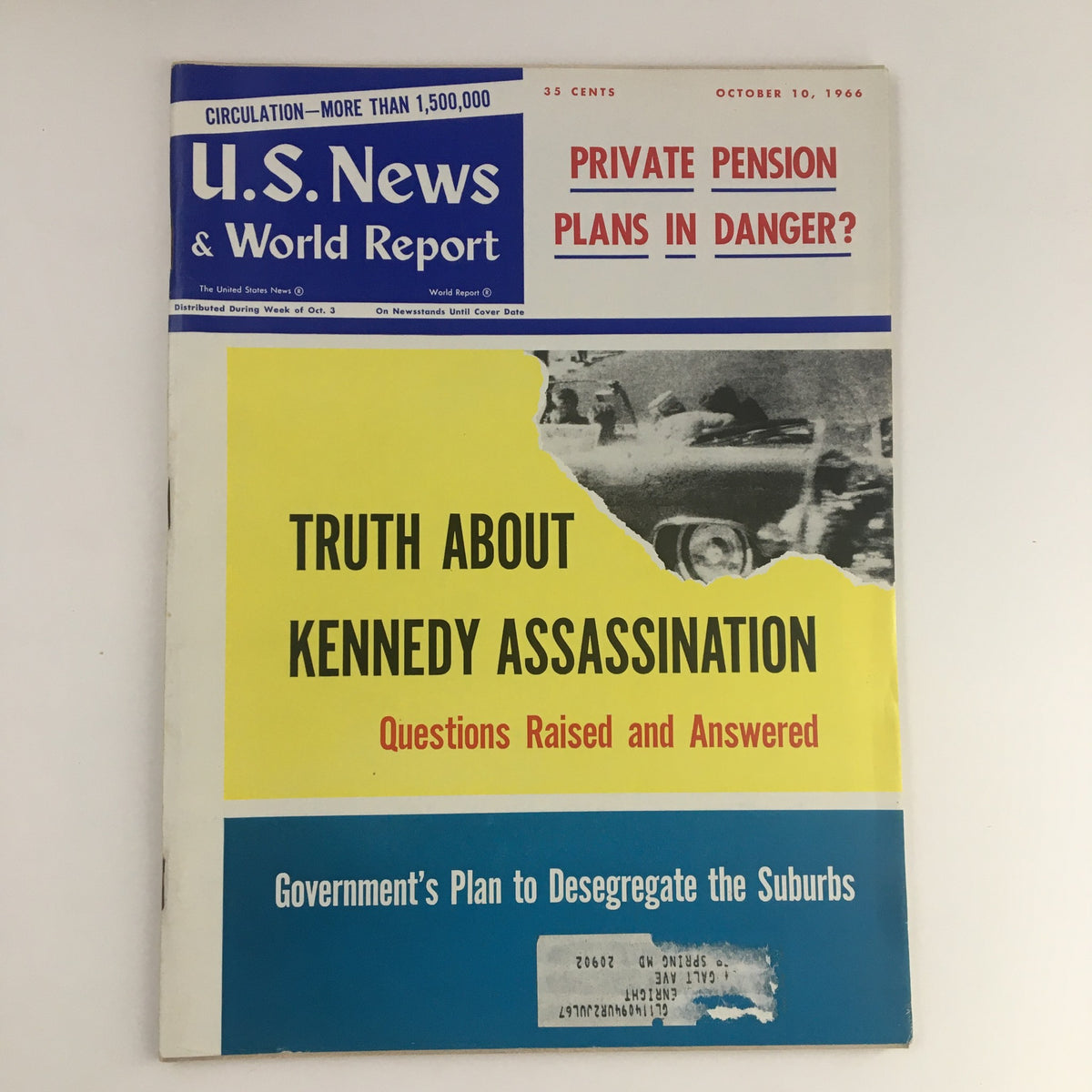 Cover of U.S. News & World Report from October 10, 1966, featuring the title 'Truth About Kennedy Assassination' along with questions raised and answered about the event, highlighting its historical significance and context of the 1960s.