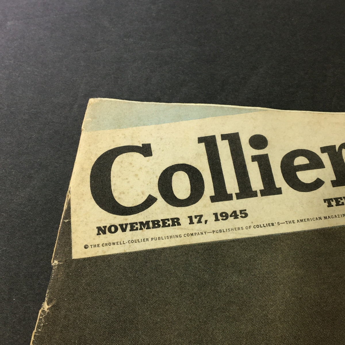 Close-up of the top section of the VTG Collier's Magazine November 17 1945, displaying the title and publication date.