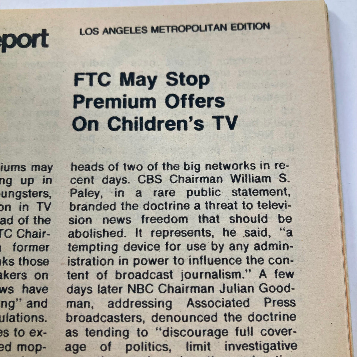Article page from TV Guide Magazine June 15 1974 #1107 discussing FTC regulations on children's television programming. Key information on historical broadcast journalism.