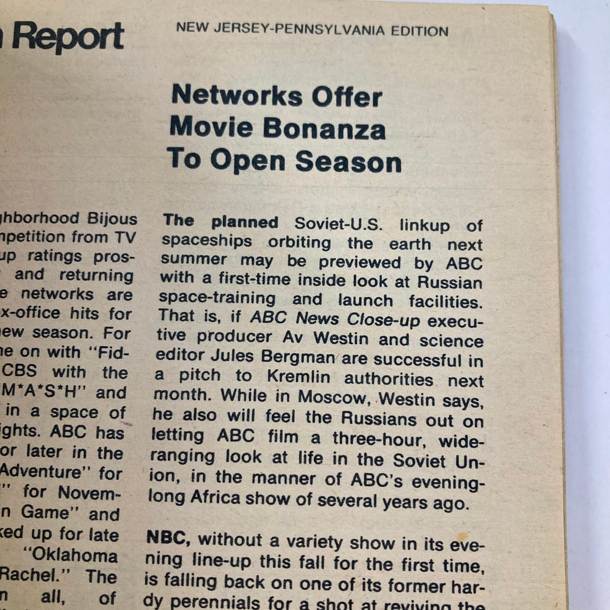 TV Guide Magazine cover featuring Susie Blakely from August 24, 1974, New Jersey-Pennsylvania Edition. The cover includes an article titled 'Networks Offer Movie Bonanza To Open Season' discussing TV networks and upcoming programming.
