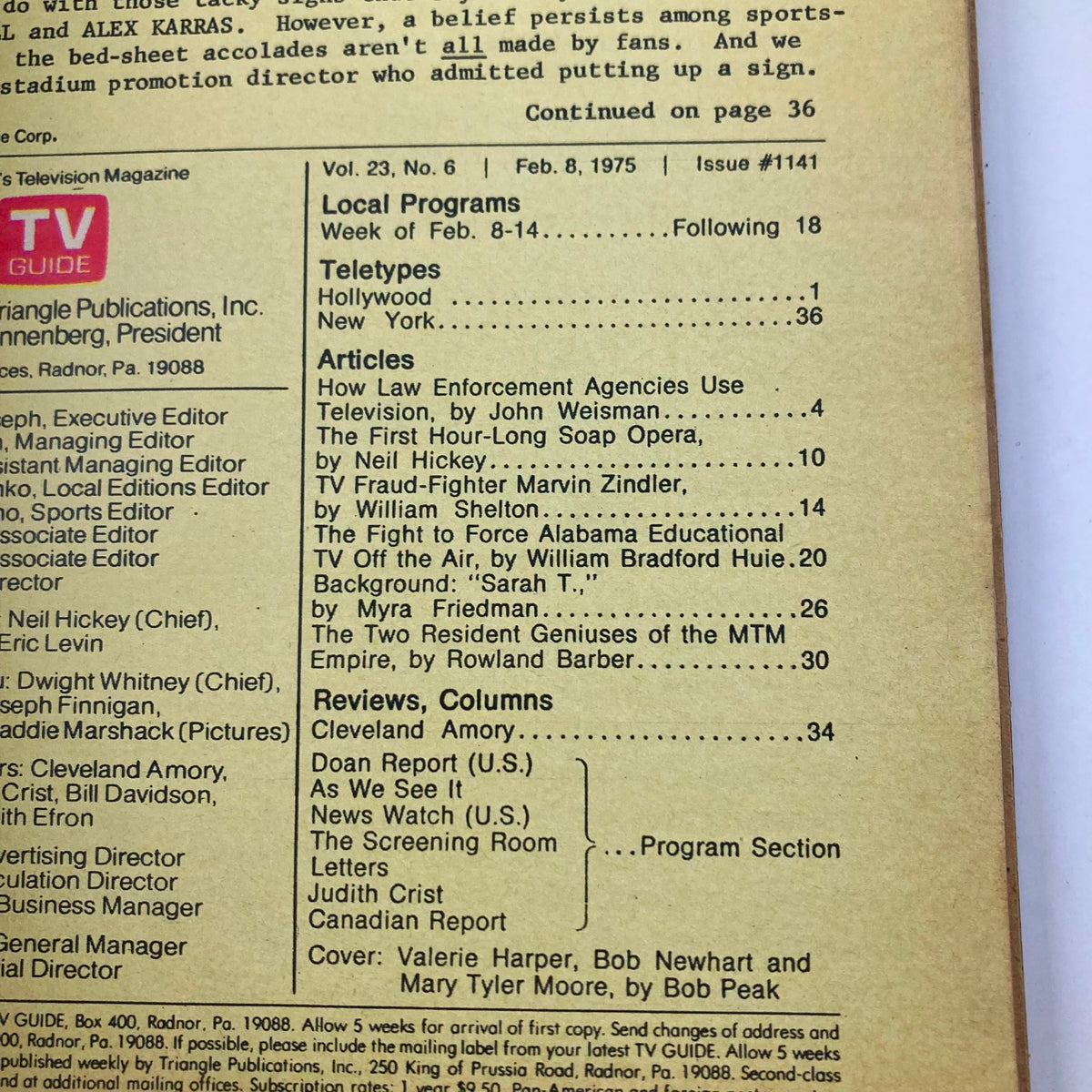 TV Guide Magazine February 8 1975 #1141 Valerie Harper NY Metro Ed. No Label