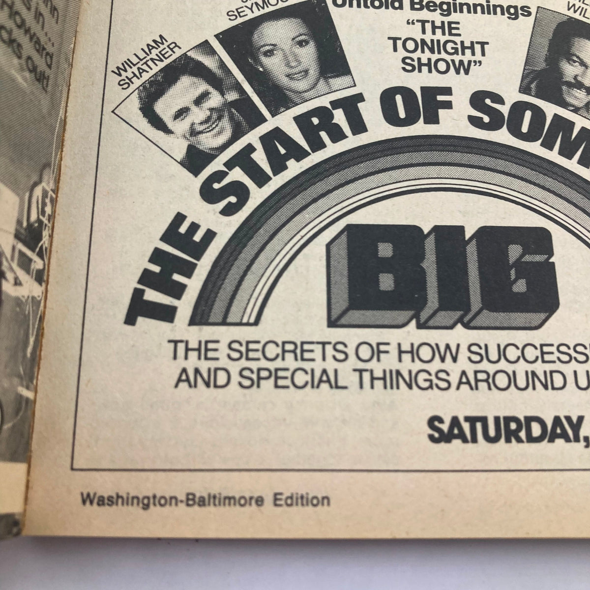 Interior advertisement from TV Guide Magazine April 20 1985, featuring promotional content for 'The Tonight Show' with William Shatner and Seymour. This snippet reflects the era's television programming.