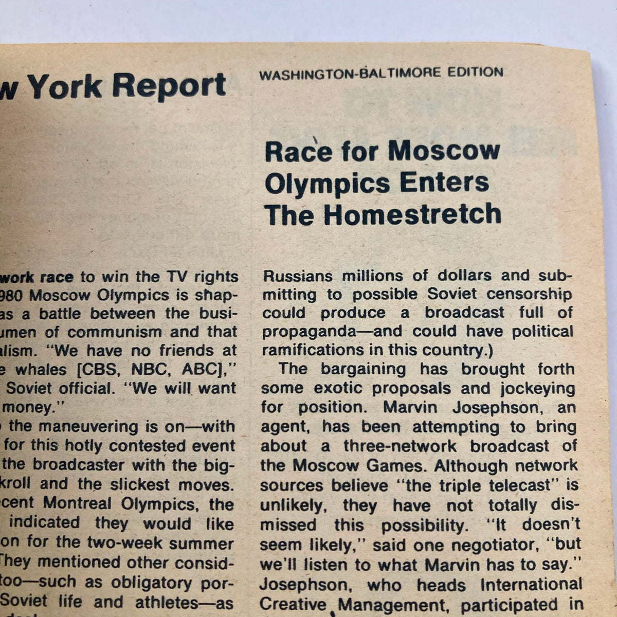 TV Guide Magazine September 11 1976 #1224 Bob Dylan WA-Baltimore Edition featuring an article titled 'Race for Moscow Olympics Enters The Homestretch', discussing the bidding war for TV rights to the 1980 Moscow Olympics and its political implications.