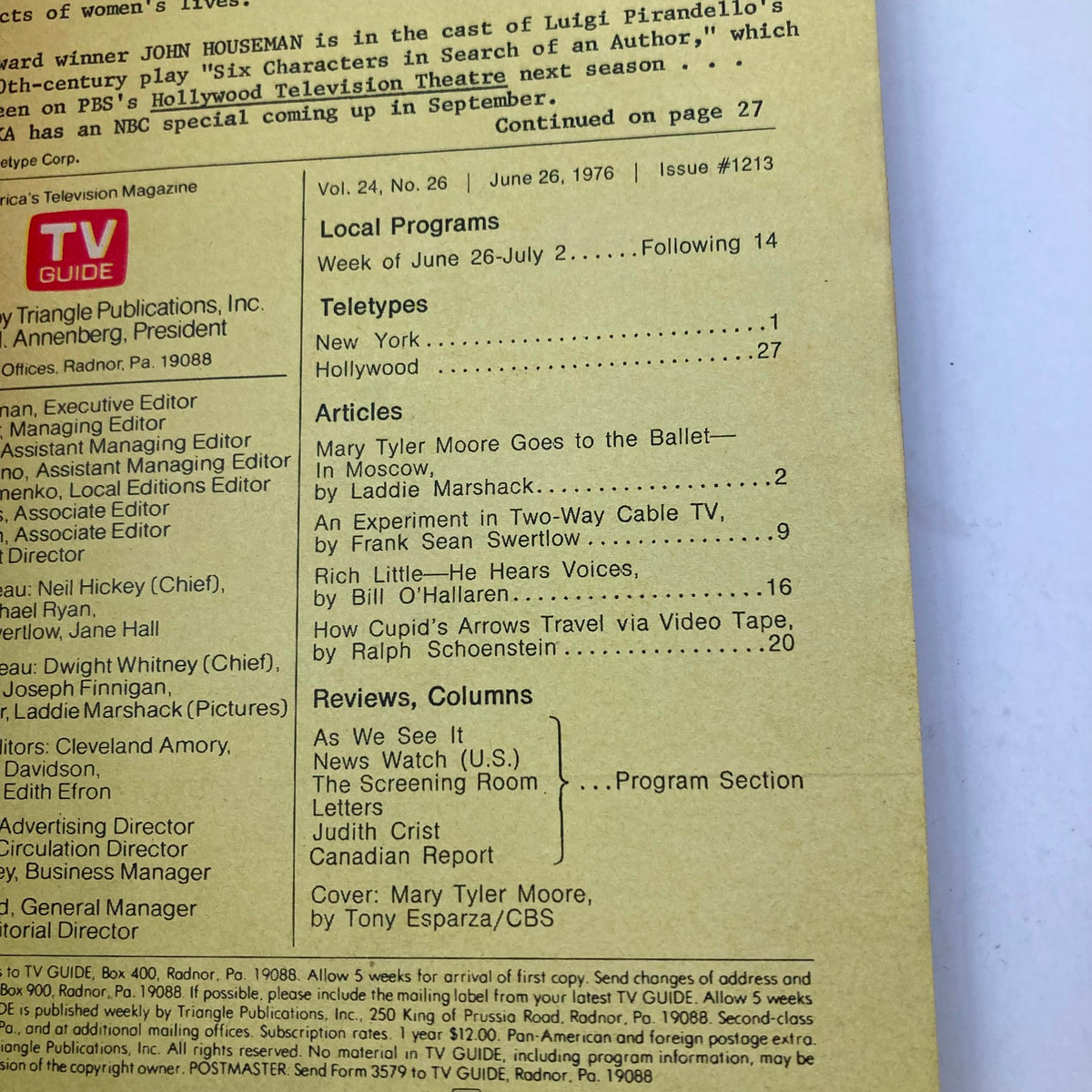 TV Guide Magazine June 26 1976 #1213 Mary Tyler Moore WA-Baltimore Ed. No Label