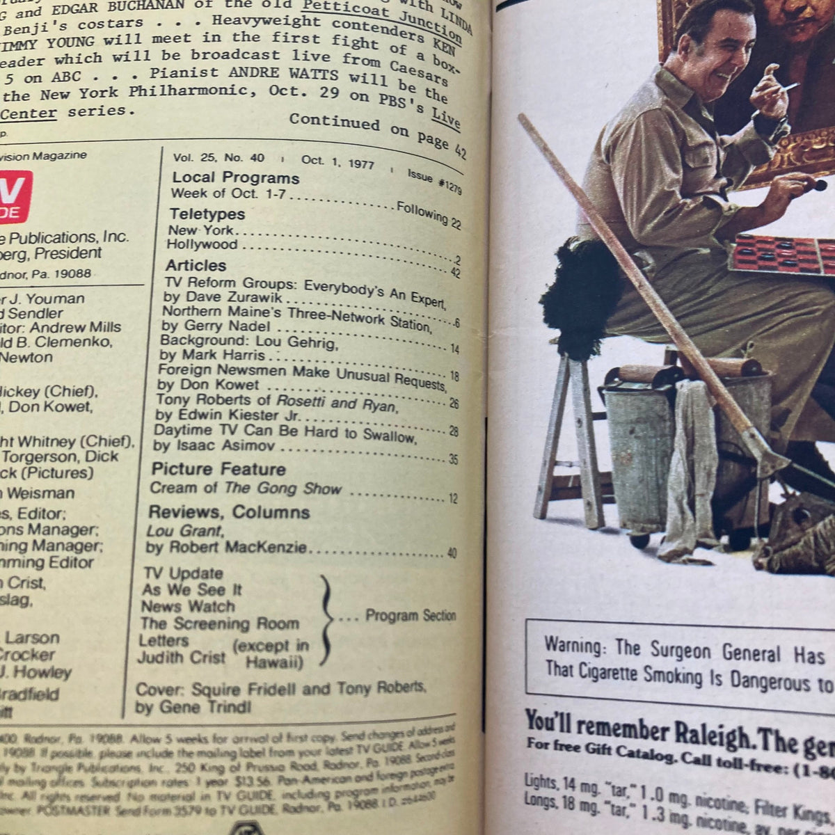 Interior page of TV Guide Magazine October 1 1977, listing local programs and articles, reflecting the entertainment landscape of the late 1970s.