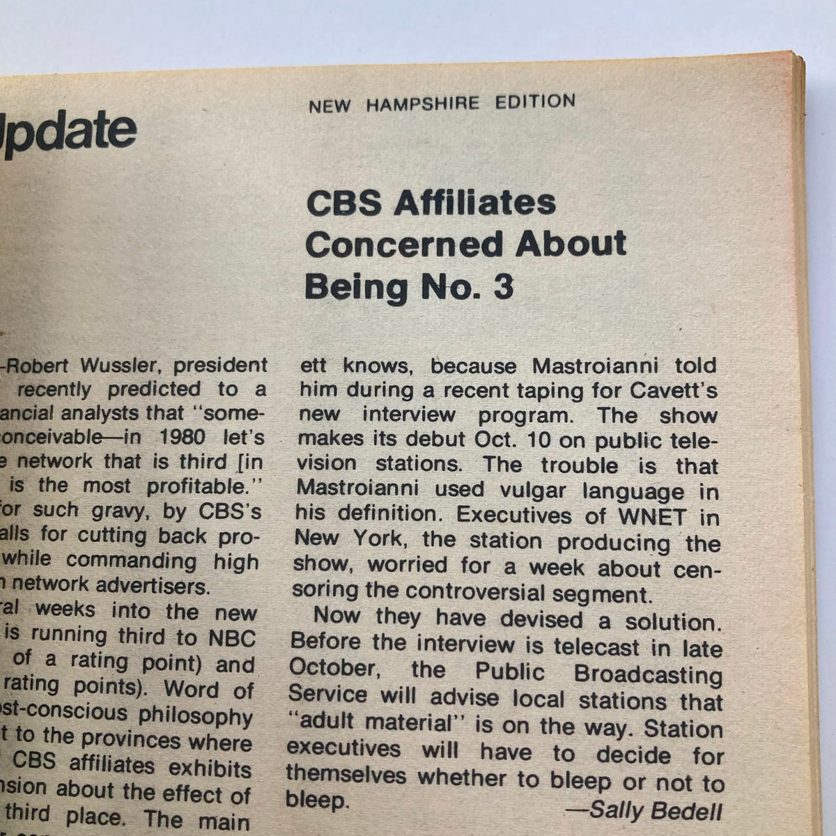New Hampshire edition of TV Guide Magazine October 8 1977 #1280 with CBS affiliate update discussing concerns about being ranked third.