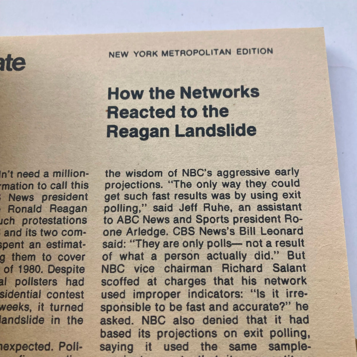 An article excerpt from TV Guide Magazine November 15 1980 discussing how television networks reacted to the Reagan landslide, highlighting important political and media insights.