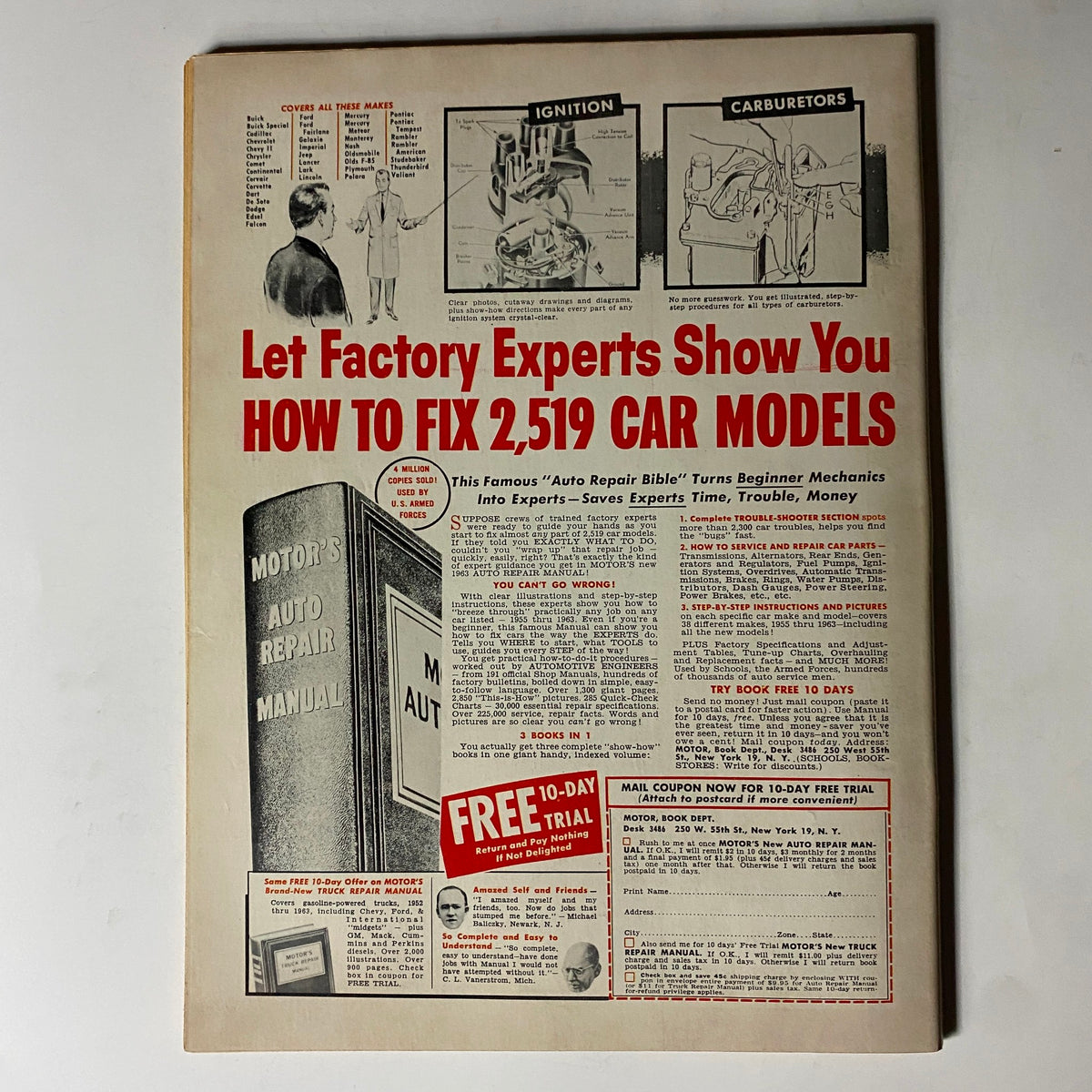 Back page advertisement from VTG Cars Magazine June 1963 promoting a comprehensive auto repair manual highlighting car repair techniques and troubleshooting.