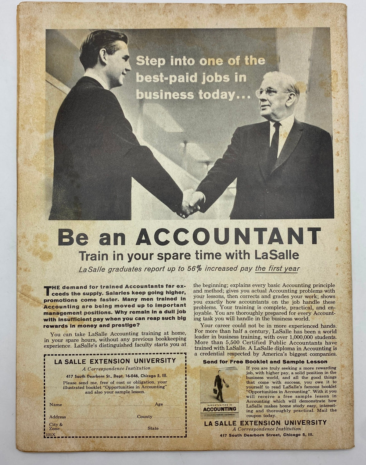 Back page advertisement in VTG Engines Magazine 1963 for LaSalle Extension University, promoting accounting training and career opportunities.