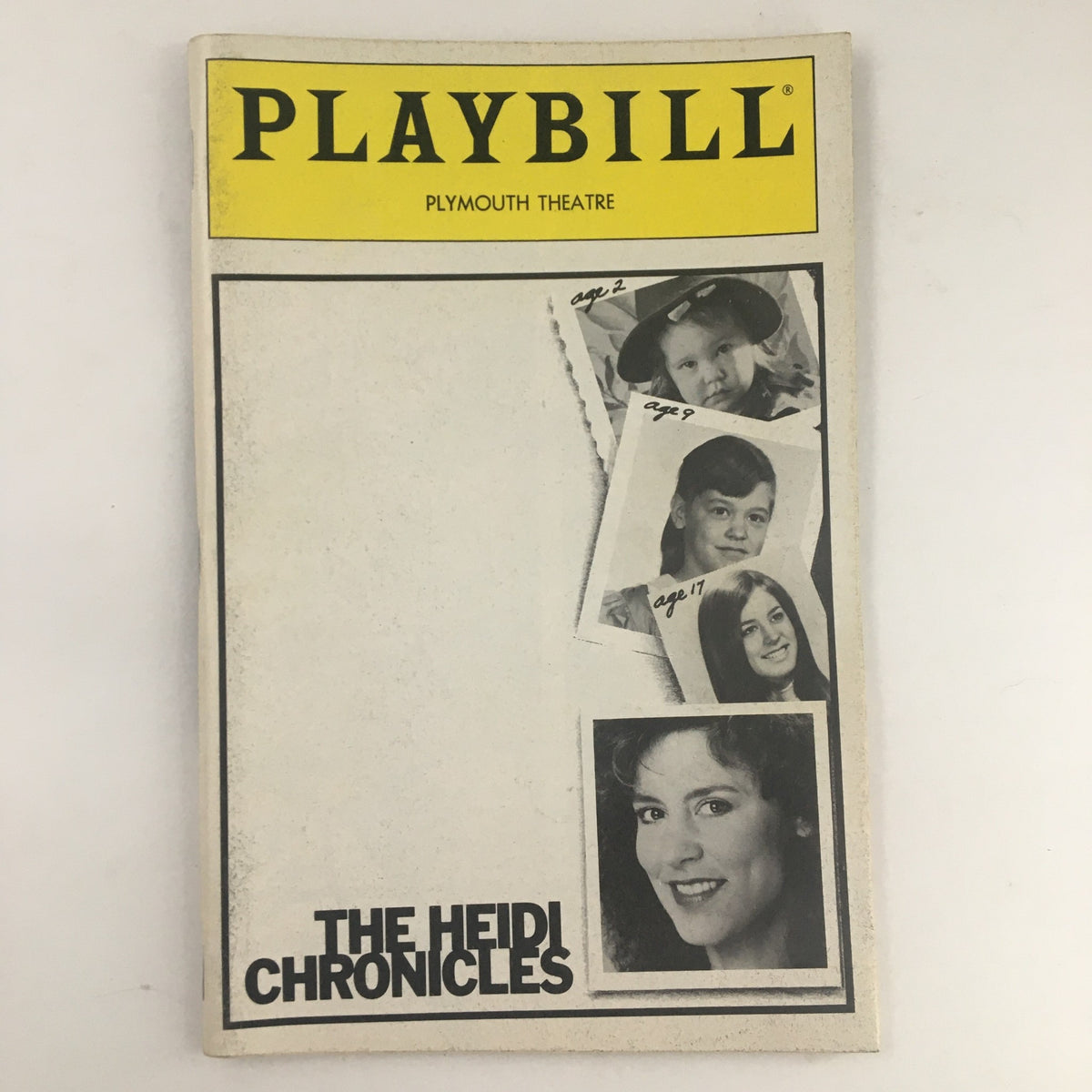 1989 Playbill for The Heidi Chronicles at Plymouth Theatre featuring Christine Lahti on the cover with vintage photographs.