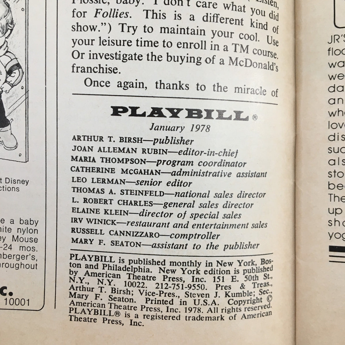 1978 Playbill Circle in the Square Present Lynn Redgrave in Saint Joan