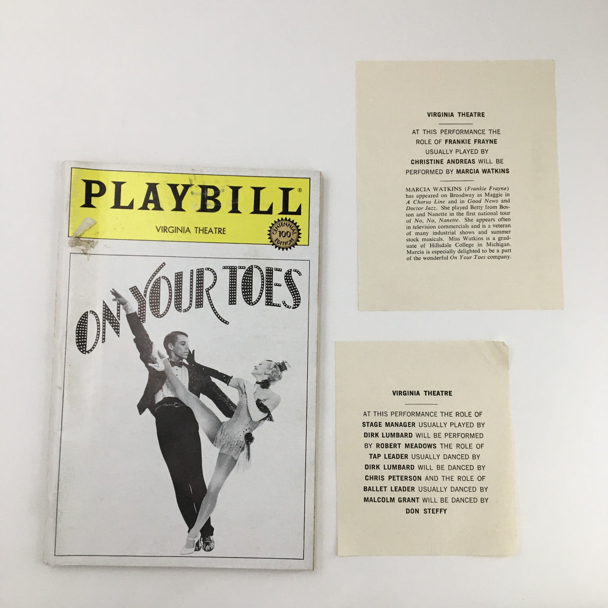 1984 Playbill from Virginia Theatre featuring Lara Teeter in Rodgers & Hart's On Your Toes, showcasing a vintage design with detailed performance information and minor wear, perfect for collectors.