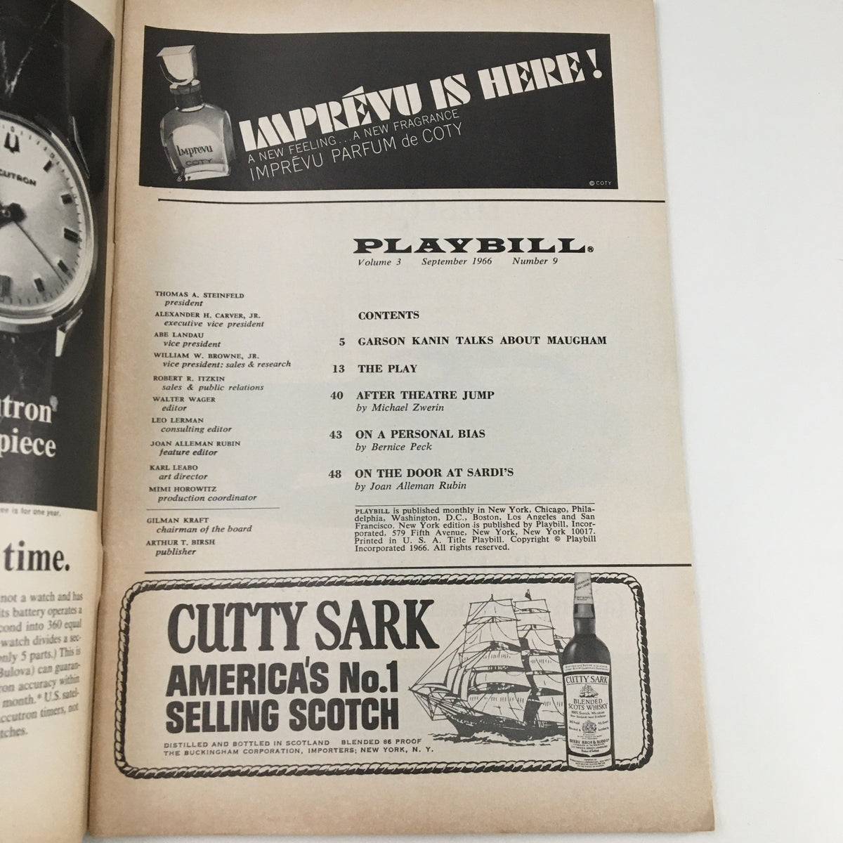 First page of the 1966 Playbill for Philadelphia, Here I Come at Helen Hayes Theatre featuring contents and advertisement.