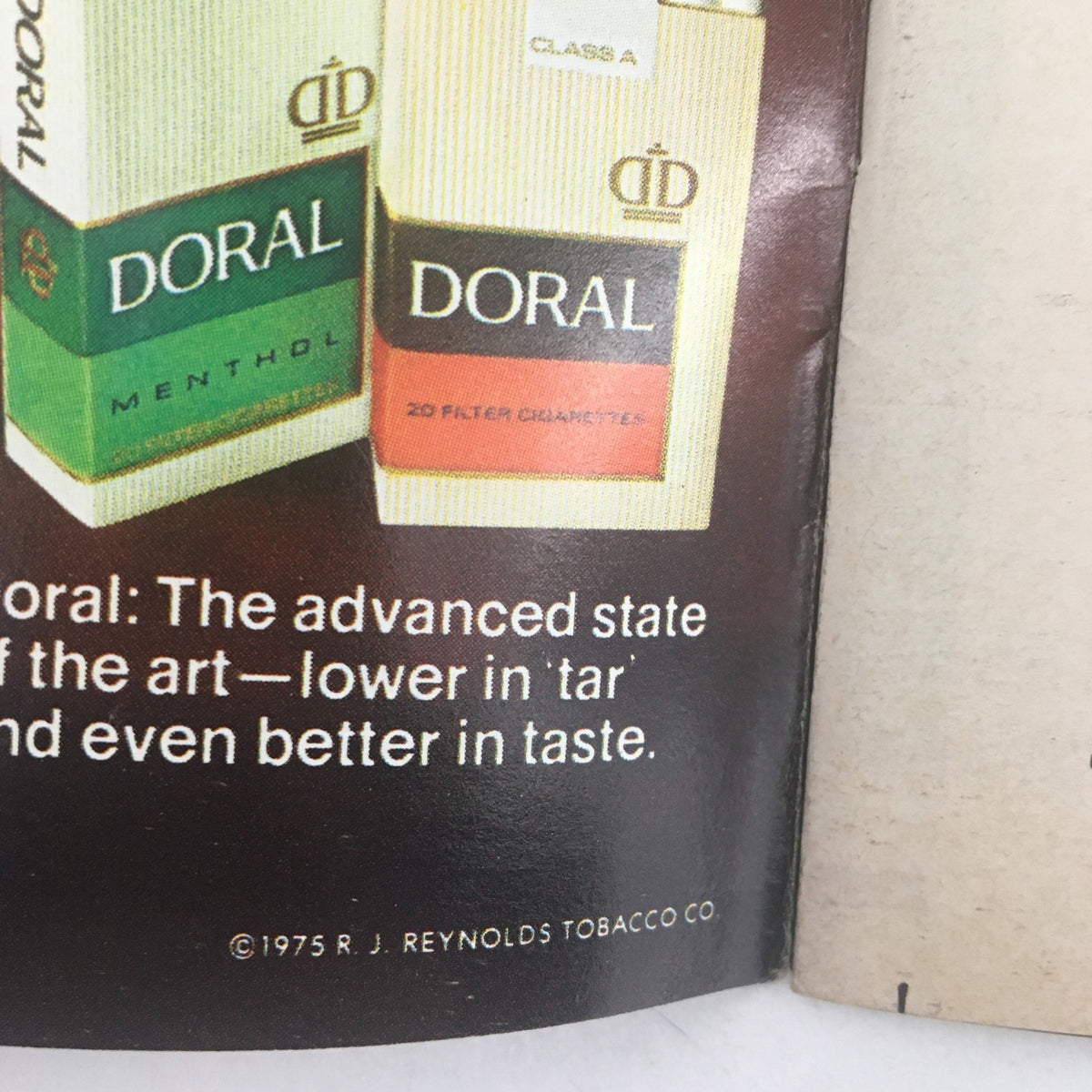 Back cover of the 1975 Playbill The Palace Theatre for Goodtime Charley, displaying an advertisement for Doral cigarettes.