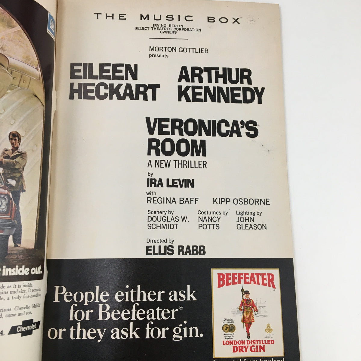 Inside page of the 1973 Playbill for Veronica's Room, showcasing cast details including Eileen Heckart and Arthur Kennedy.