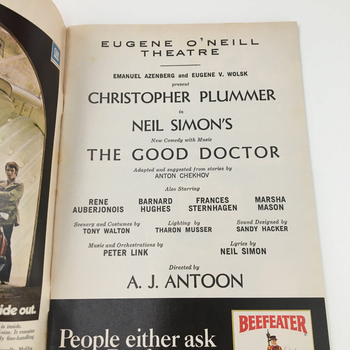 Inside page of the 1973 Playbill for The Good Doctor, listing cast and crew including Christopher Plummer and details from the Eugene O'Neill Theatre.