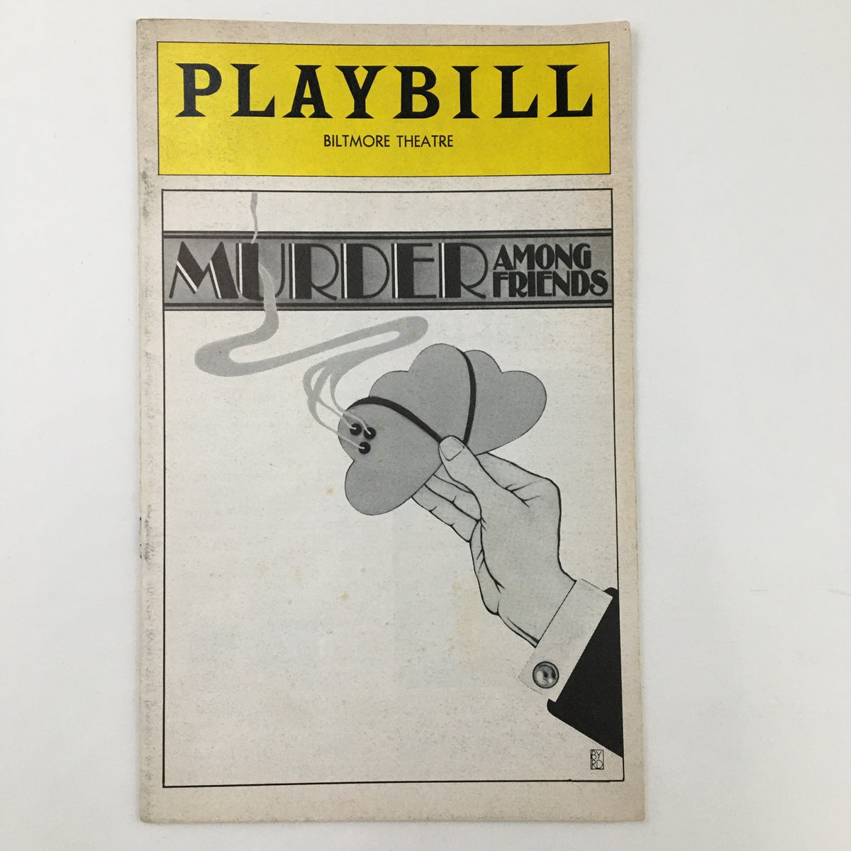 1975 Playbill Biltmore Theatre featuring Janet Leigh in Murder Among Friends by Bob Harry, showcasing the cover design with artistic illustration.