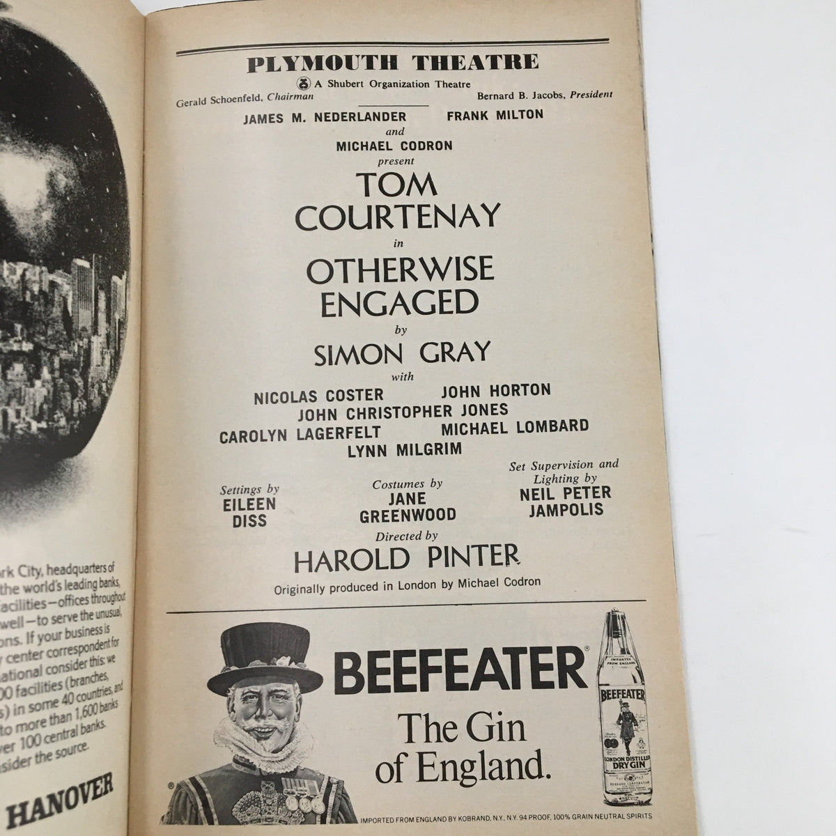 Page of the 1977 Playbill showing cast listings for Otherwise Engaged by Tom Courtenay at Plymouth Theatre.