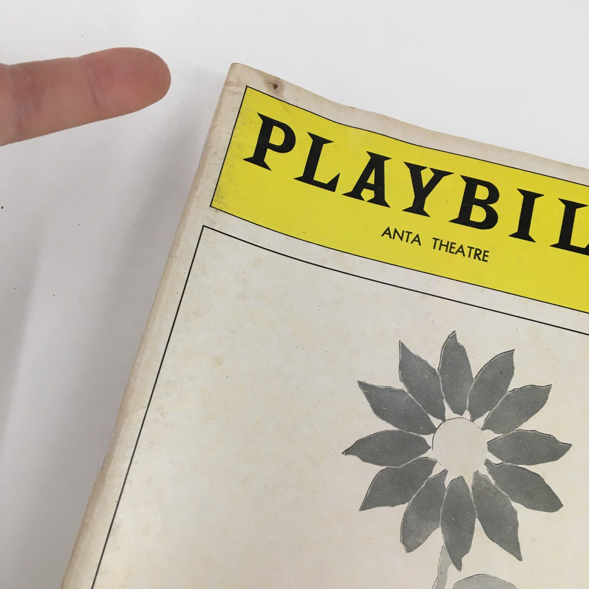 Close-up of the top of the 1980 Playbill for Anta Theatre, highlighting the title and logo, featuring Derek Jacobi in The Suicide.