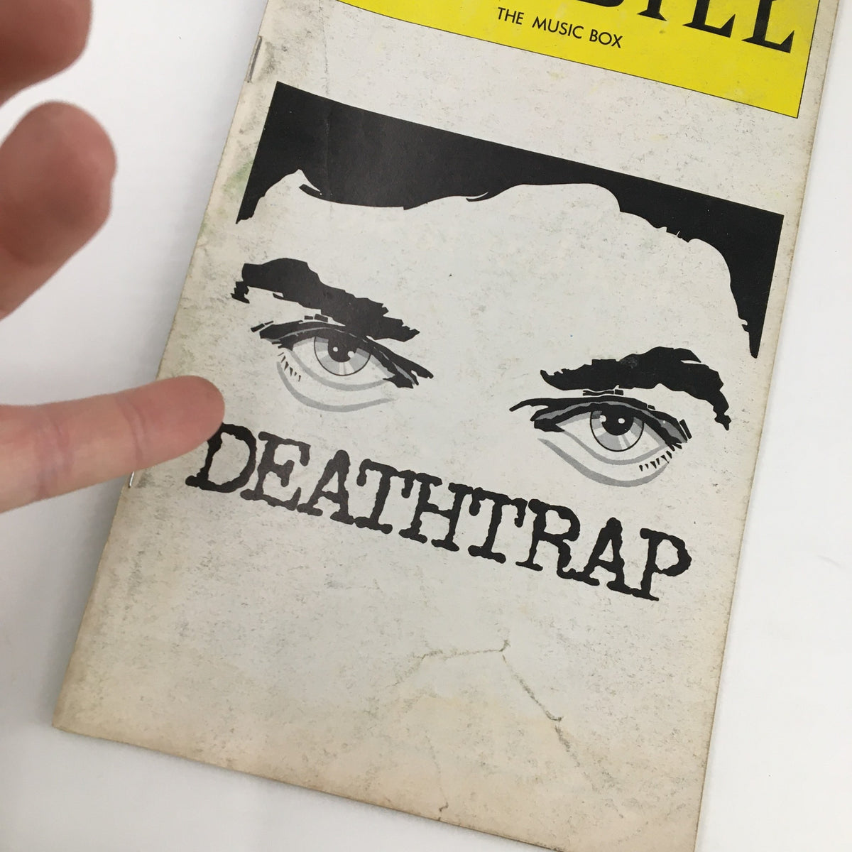 1978 Playbill The Music Box featuring John Wood in Ira Levin's Deathtrap, showcasing the iconic cover design with dramatic eyes and the title 'DEATHTRAP'.