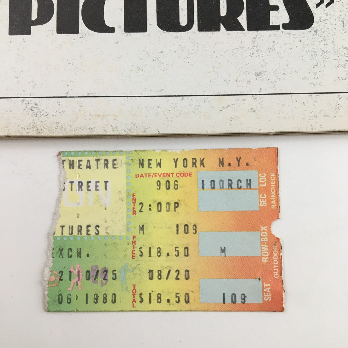Vintage ticket from the 1980 Playbill Eugene O'Neill Theatre for the production 'I Ought To Be In Pictures' featuring Ron Leibman.