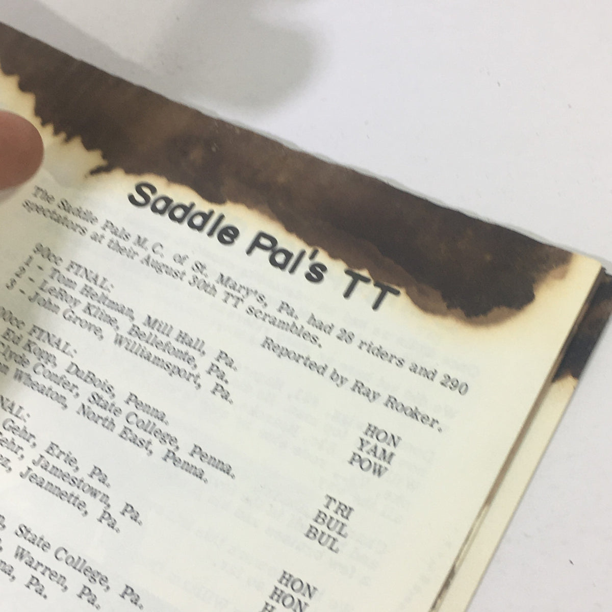 Content page from VTG Cycle Sport Magazine October 1964 detailing results from 'Saddle Pal's TT,' emphasizing historical motorcycle racing culture.
