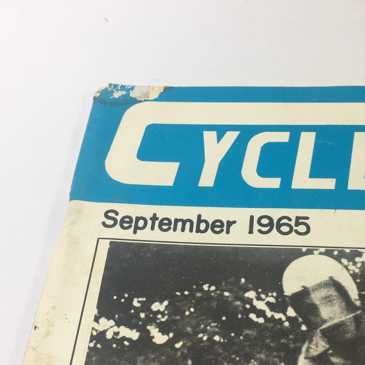 Close-up of the Cycle Sport Magazine September 1965 title and date, highlighting the vintage design and historical significance.