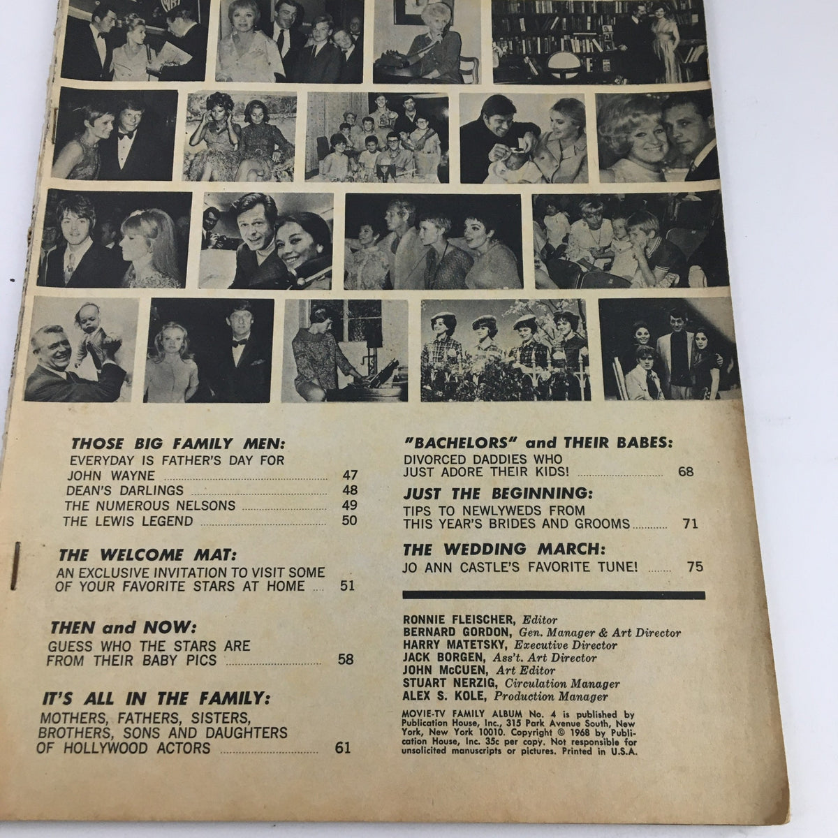 Back page layout of Movie TV Family Album No. 4 detailing content and articles related to Hollywood families.