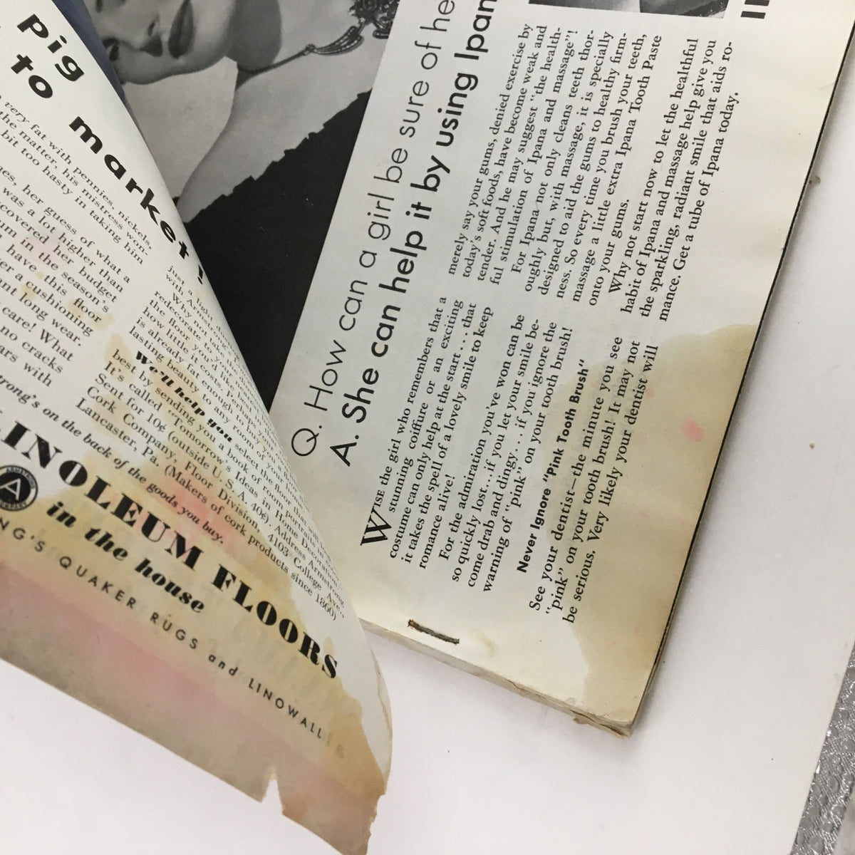 Interior page of Woman's Home Companion March 1941 showing a question and answer section with a vintage advertisement.