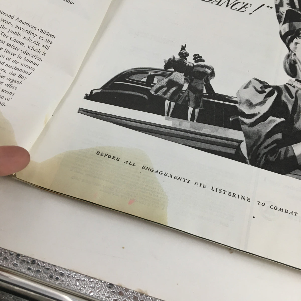 Advertisement page in Woman's Home Companion March 1941 for Listerine, showcasing vintage illustrations.